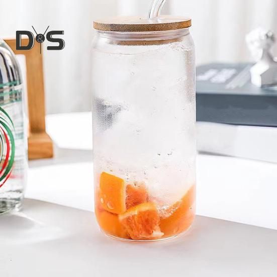 Стеклянный стакан с бамбуковой крышкой, щеткой из соломы, 470 мл, стеклянные стаканы в форме банки для холодного кофе, газировки, чая, пива и холодного кофе, многоразовая стеклянная посуда