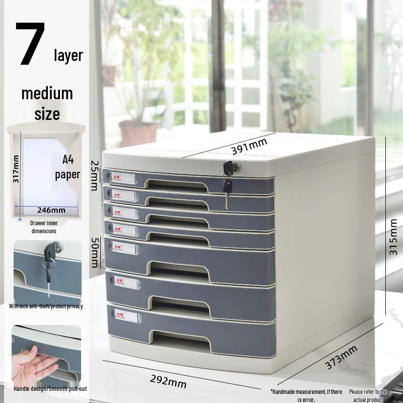 Lockable Multi-Layer A4 File Cabinet Drawer - Plastic Office Storage Box