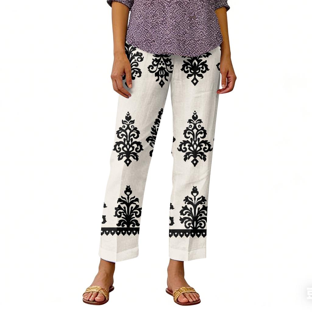 Женские повседневные модные принтованные прямые брюки с карманами