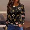 Women's Fashion Casual Slit Hem Round Neck Long Sleeve Loose Printed T-Shirt Ladies Top Christmas