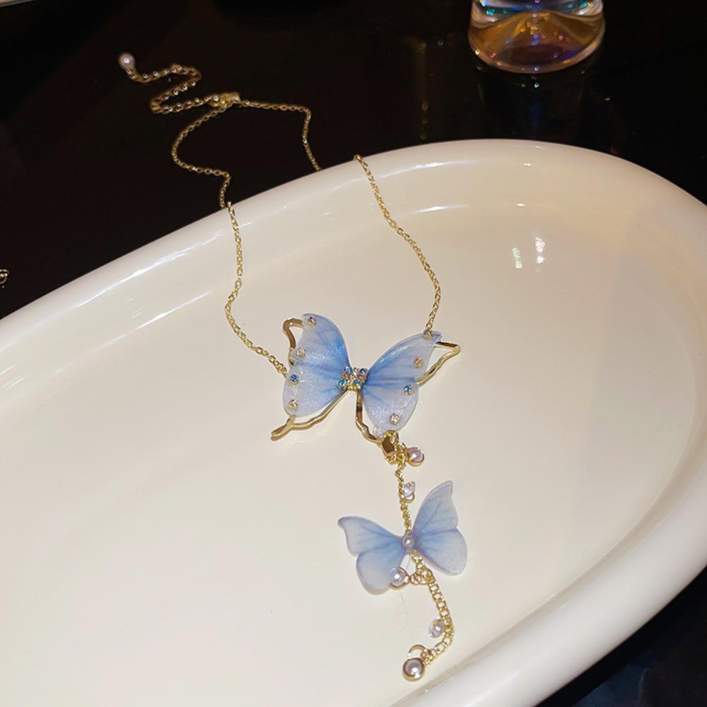Tulle Butterfly Necklace Rhinestone Vintage Party Jewelry Versatile Versatile Neck Chain Gift