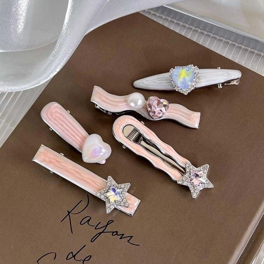 5Pcs/Set Heart Shape Hair Clips Cool Shiny Hair Accessories Trendy Barrettes  Women Girls