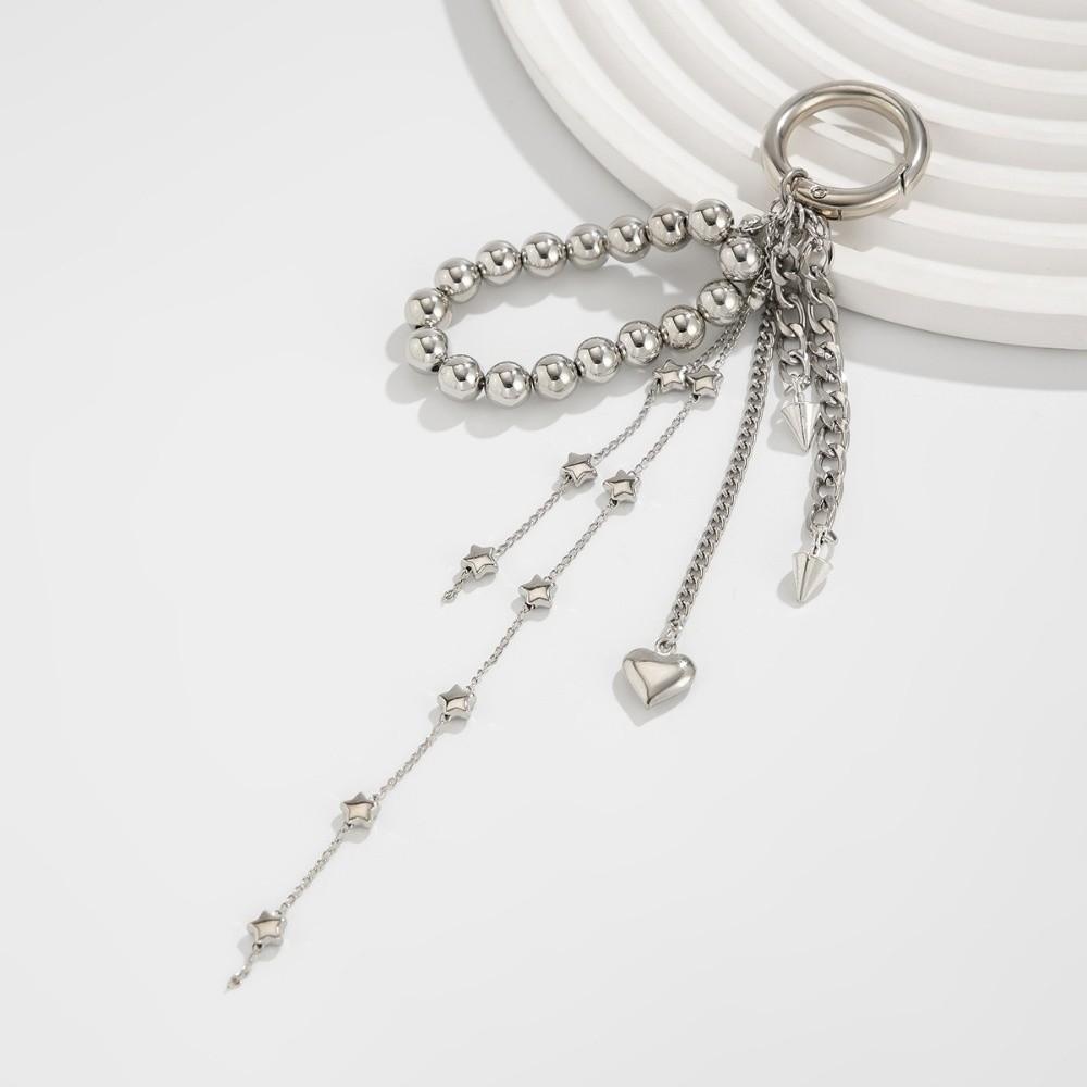 Star Rivet Pearl Beadeds Keychain Tassel Peach Heart Key Ring Gifts Chain Bag Pendant Trendy
