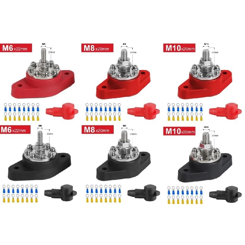 Battery Terminal Block Stud with Protector Bus Bar Electrical Connector M10 M8 M612-48V Black Red For Truck RV Boat Camper Car
