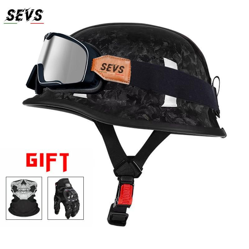 Carbon Fiber Motorcycle Helmet Retro Cruiser Vintage German Style Men Women