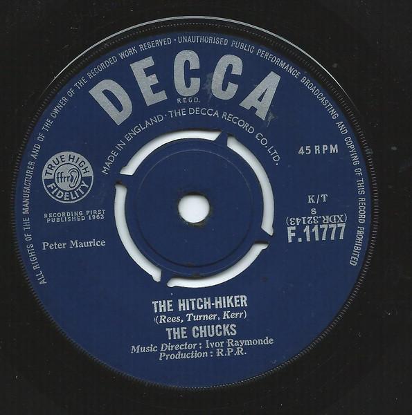 Патрон для 7-дюймовой пластинки CHUCKS Hitchhiker F11777 Decca 1963 UK Rock Б/у