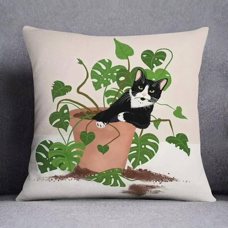 1Pc Double Sided Printed Cute Cat Pattern Pillowcase Adorable Feline Design Cushion Cover For Sofa Bedroom Home Decor No Pillow