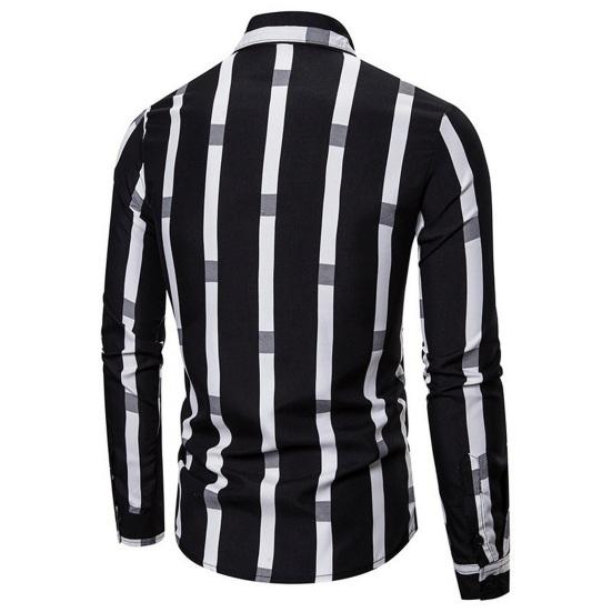 Весенняя мужская рубашка контрастного цвета с полосатым принтом, тонкие длинные рукава, отложной воротник, свободный однобортный формальный деловой стиль, повседневный топ