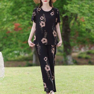 Большие размеры Элегантные женские брюки комплекты Летний повседневный комплект из двух предметов для женщин Винтажная одежда