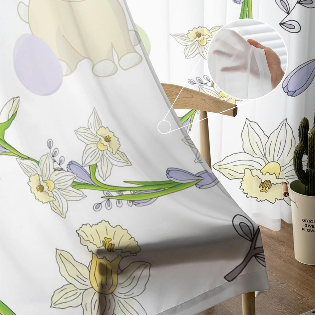 Wreath Willow Rabbit Egg Tulle Curtains for Living Room Kitchen Bedroom Sheer Tulle for Cafe Hotel Modern Home Decor