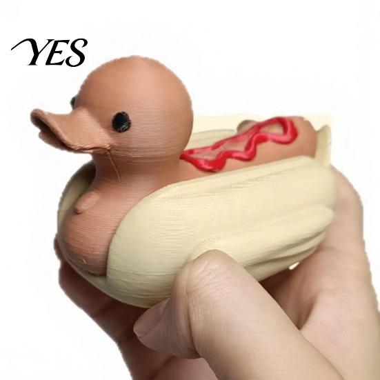 Durable 3D Printed Figure Hot Dog Duck Figurine, Cute Food Animal Sculpture Eye-catching Office Decor with Matte Finish, Funny Mini Desk Toy