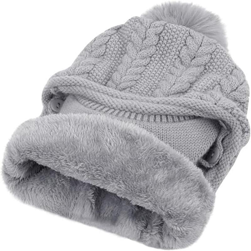 Женская зимняя утолщенная подкладка шапка термобалаклава капюшон шарф с козырьком вязаные шапки с помпоном