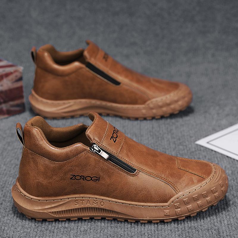 Новые мужские туфли с защитой труда, ленивая молния, одна педаль, кухонная водонепроницаемая и нескользящая рабочая обувь, повседневная кожаная обувь
