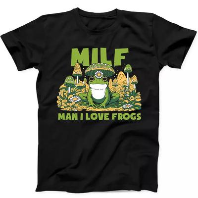 Чувак Я Люблю Лягушек MILF Грибы Милый Забавный Подарок Футболка Черная Футболка 296