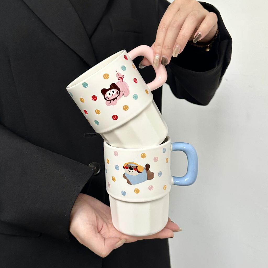 Милая кукла-щенок в форме польки, соломенная чашка, керамическая кружка с крышкой, парная чашка для воды, практичный подарок на день рождения для девочек