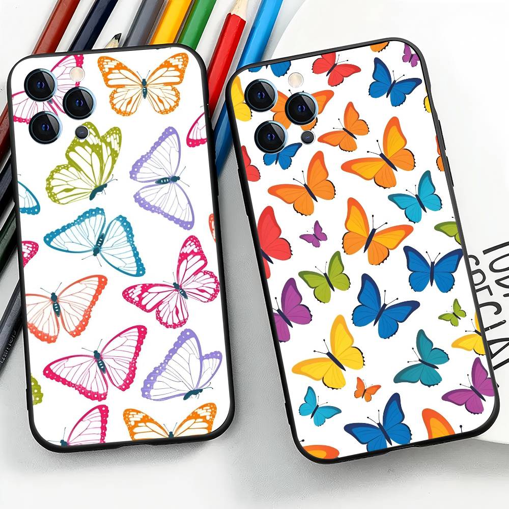 Art Butterfly For IPhone 17 Air 16 15 14 13 12 11 Pro Black Soft Cover Phone Case