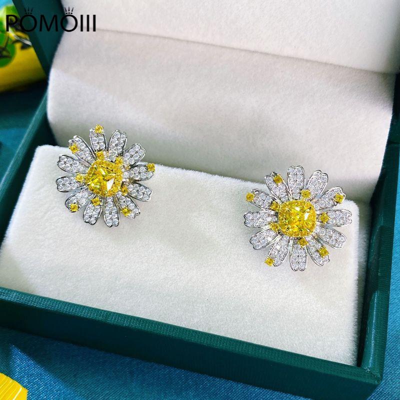 925 Sterling Silver Earrings Sparkling Yellow High Carbon Diamond Bridal Stud Earrings For Women Wedding Party Luxury Jewelry