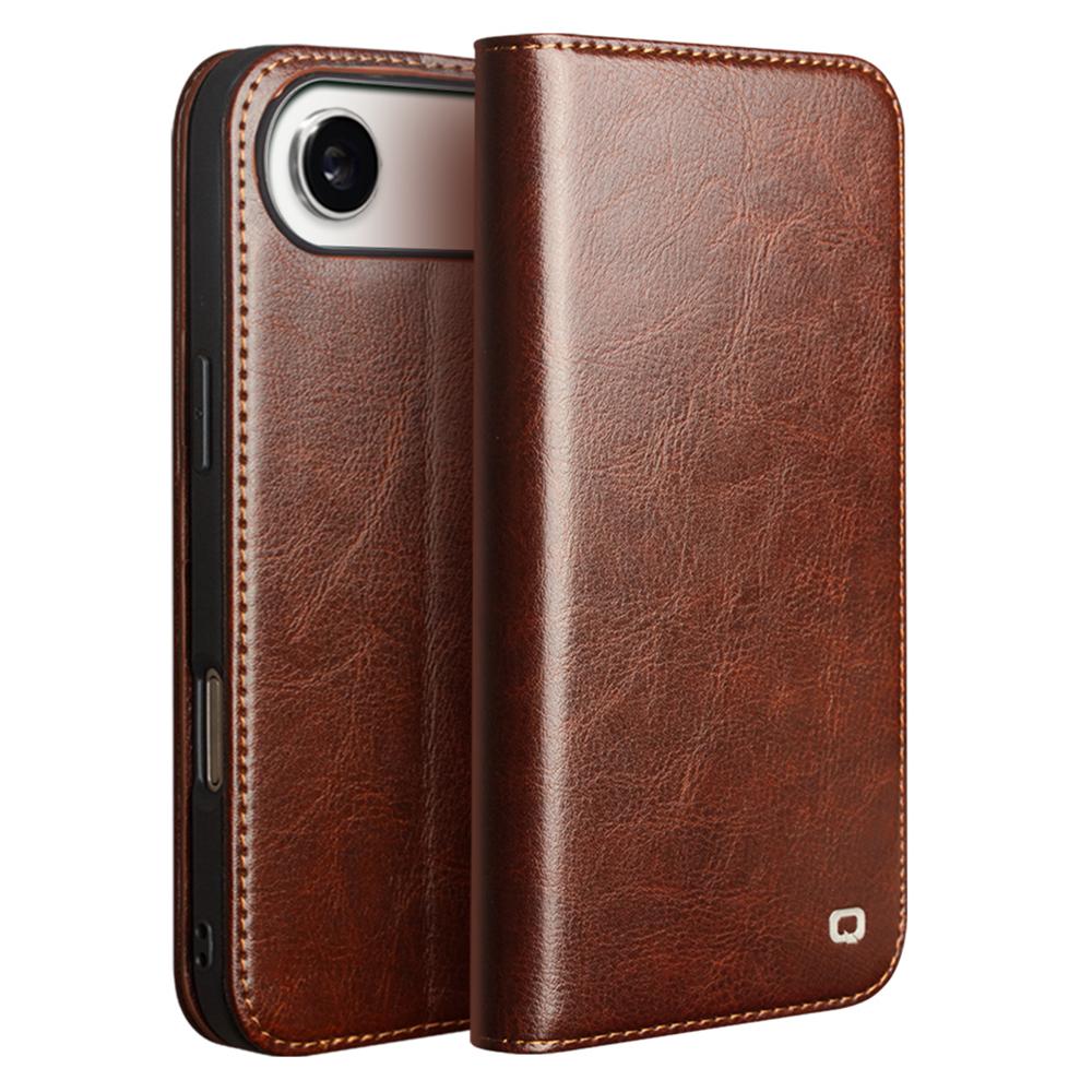 QIALINO For iPhone 17 Air Case Wallet Stand Genuine Cow Leather Phone Cover