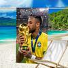 1pc Brazilian football player Beach Towel with Custom Name, Beach and Seaside Swimming Pool Equipment, Fashion Pattern, Rectangular, Travel Essential
