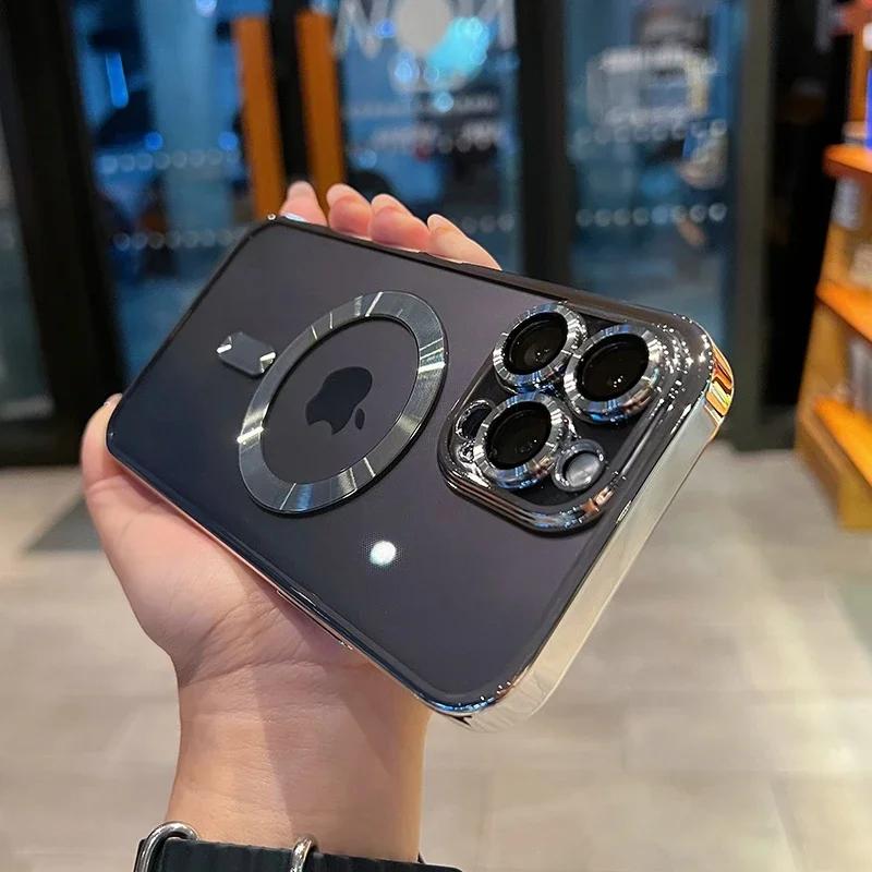 Роскошный прозрачный чехол Magsafe для беспроводной зарядки iPhone 16 15 14 13 12 11 Pro Max Plus 16e X Xs Max XR Магнитный силиконовый чехол