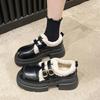Black Velvet Platform Small Leather Shoes Women'S British Style Autumn And Winter One-Pedal Loafers Mary Jane Shoes