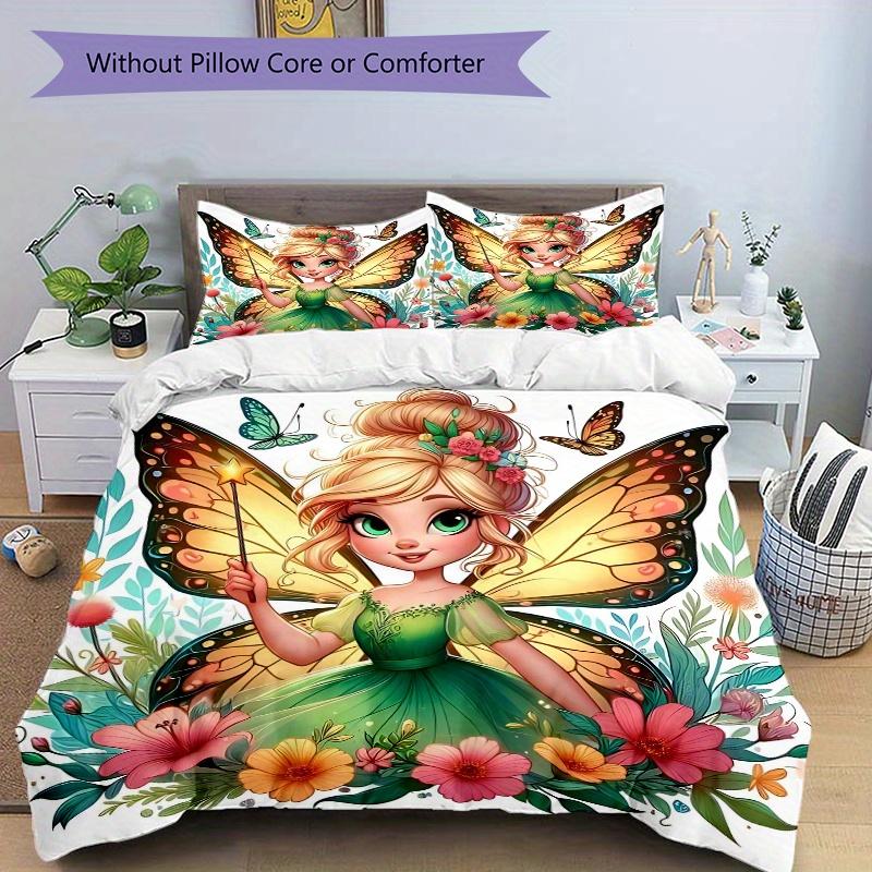 3pcs Disney Tinker Bell Design Quilt Cover Set - Soft and Cozy Bedroom, Guest Room and Dorm Decorative Bedding 3-Piece Set 1 Quilt Cover + 2 Pill