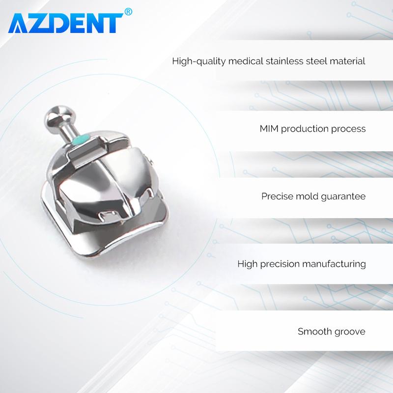 10 Boxes AZDENT Dental Bracket Orthodontic Braces Spherical Ball-Shaped Monoblock MIM Self-Ligating Roth MBT 0.022 Buccal Tubes