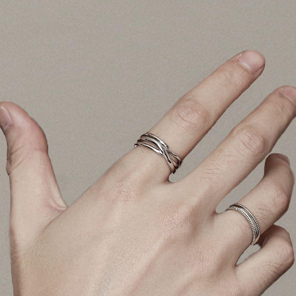 Day Gift Personality Korean Style Jewelry Men Geometric Ring Punk Finger Buckle Line Ring