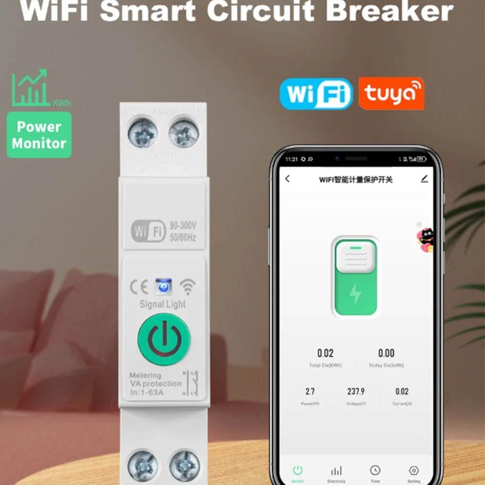Удаленное голосовое управление Tuya WiFi Умный автоматический выключатель Мониторинг измерения энергии кВтч Умный WiFi выключатель-автомат