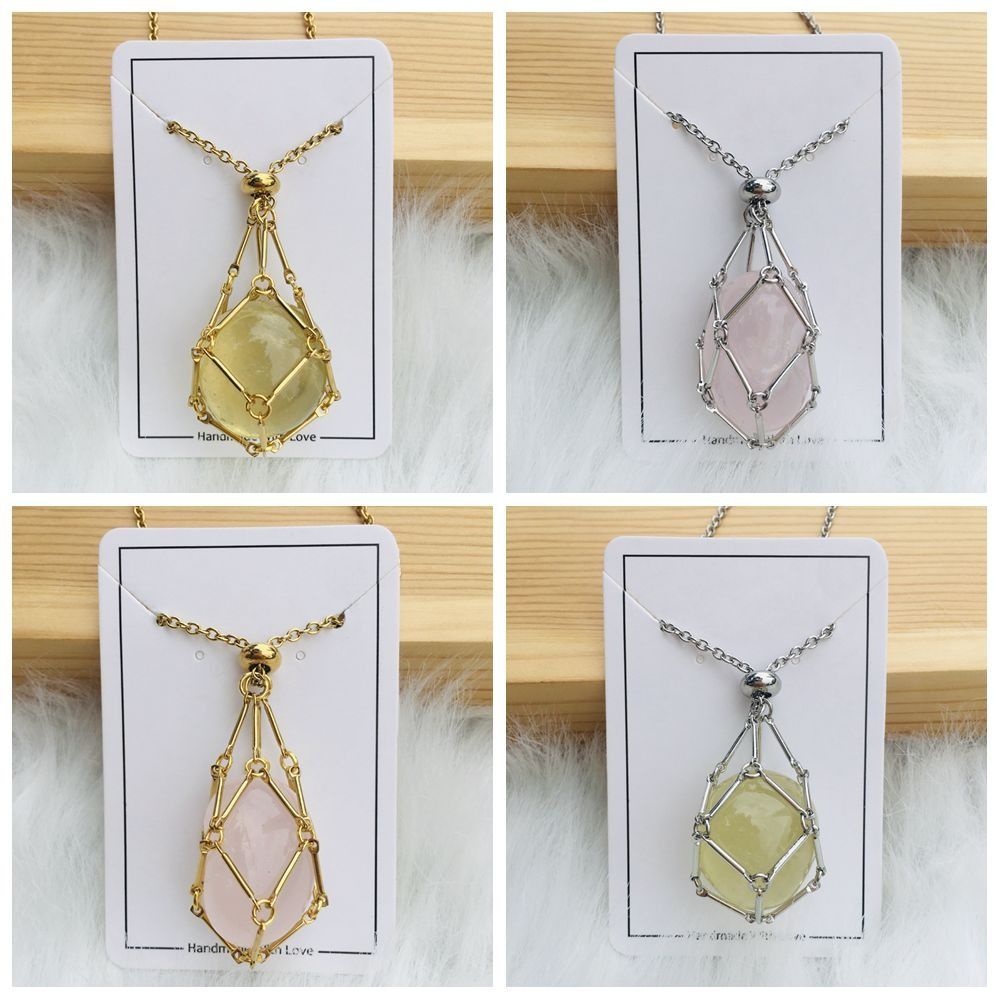 Серебряный Цвет Кристалл Сетка Металлическое Ожерелье Медь Камень Держатель Ожерелье Цепи Ожерелья Женщины Мужчины