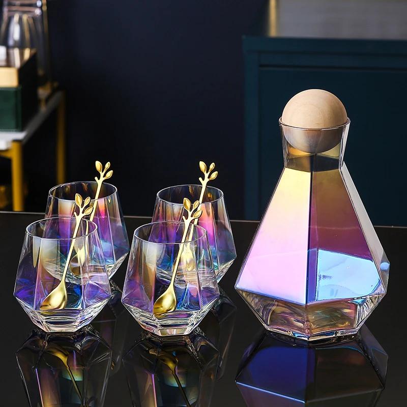 Скандинавский цветной стеклянный чайник для воды с крышкой-шариком из натурального дерева, прозрачный кувшин для холодной воды, кувшин для сока и напитков, домашняя посуда для напитков