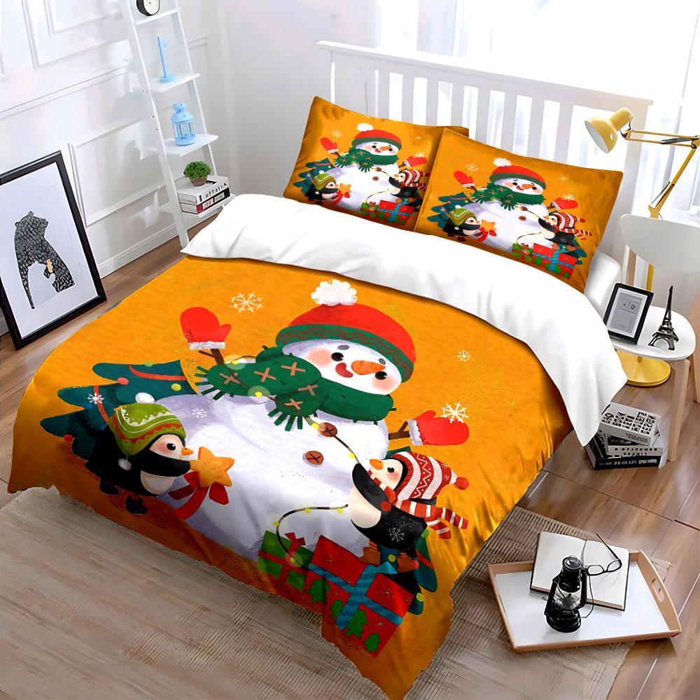 Snowman and Penguins Holiday Set Bedding Duvet Cover Set Duvet Cover Pillowcases  (1*Duvet Cover 2*Pillowcases, without duvet insert)