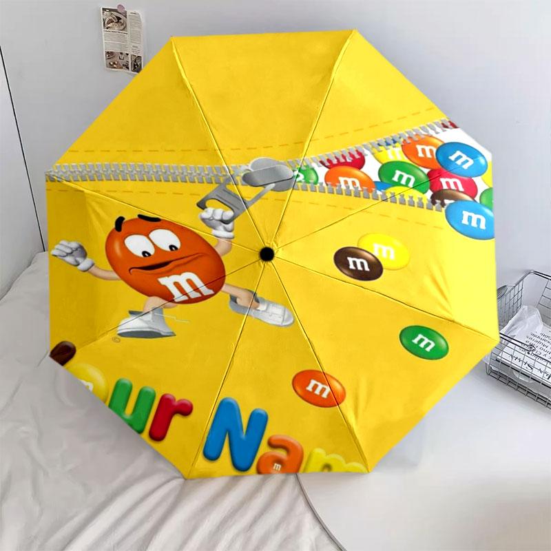 1 шт. Автоматический складной зонт - Узор M&M's с индивидуальным именем, Портативный и складной дизайн с 8 спицами, Рождественские и Новогодние подарки