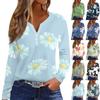 Женская мода, повседневная футболка с цветочным принтом, V-образным вырезом, длинными рукавами и пуговицами, топ с длинными рукавами