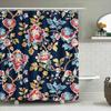 Роскошная цветочная шторка для душа Темно-синий фон с узором из розовых и белых цветов Современный декор для ванной Водонепроницаемая ткань для