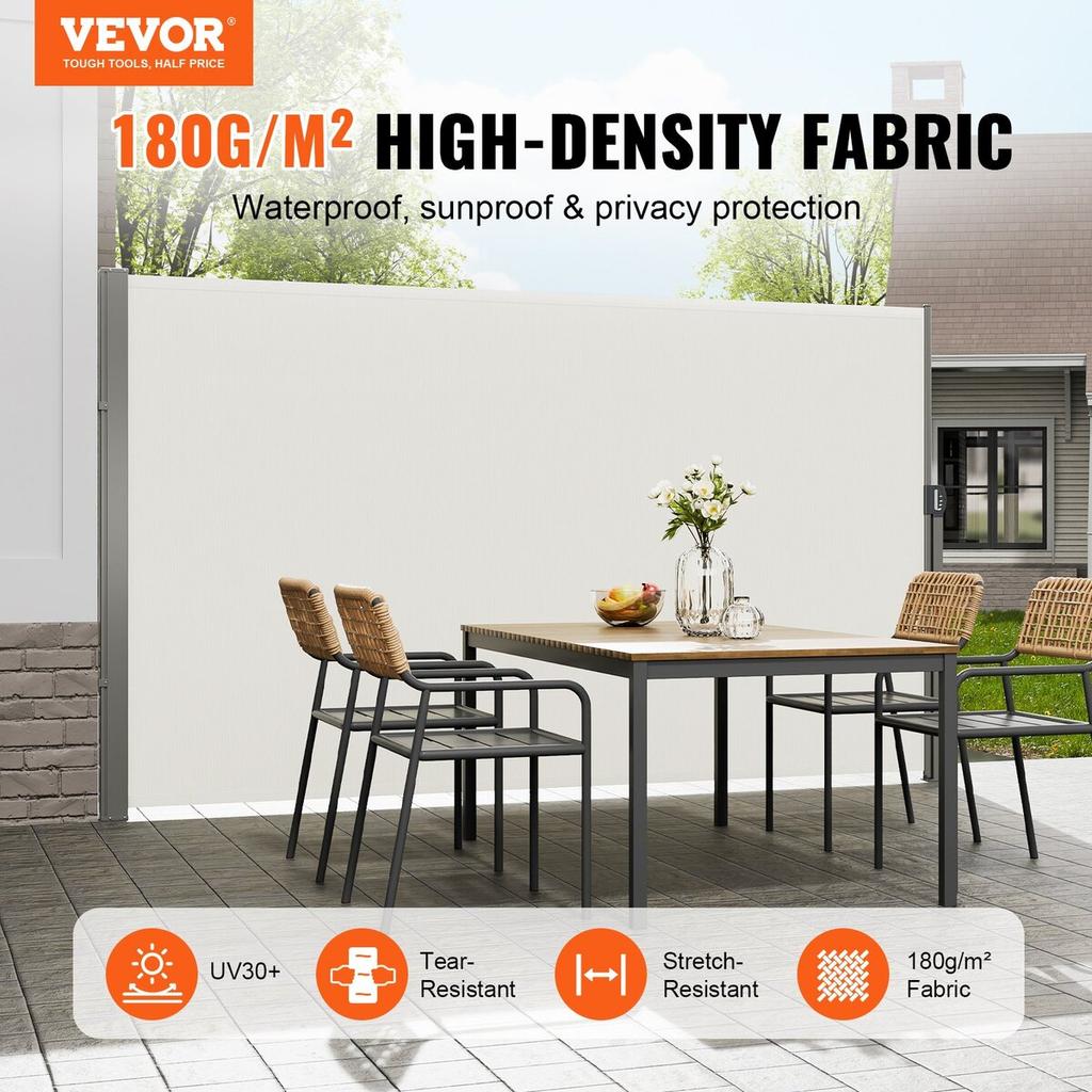 Retractable Side Awning, 71''x 138'' Outdoor Privacy Screen, 180g Polyester Water-proof Retractable Patio Screen, UV 30+ Room Divider Wind Screen for