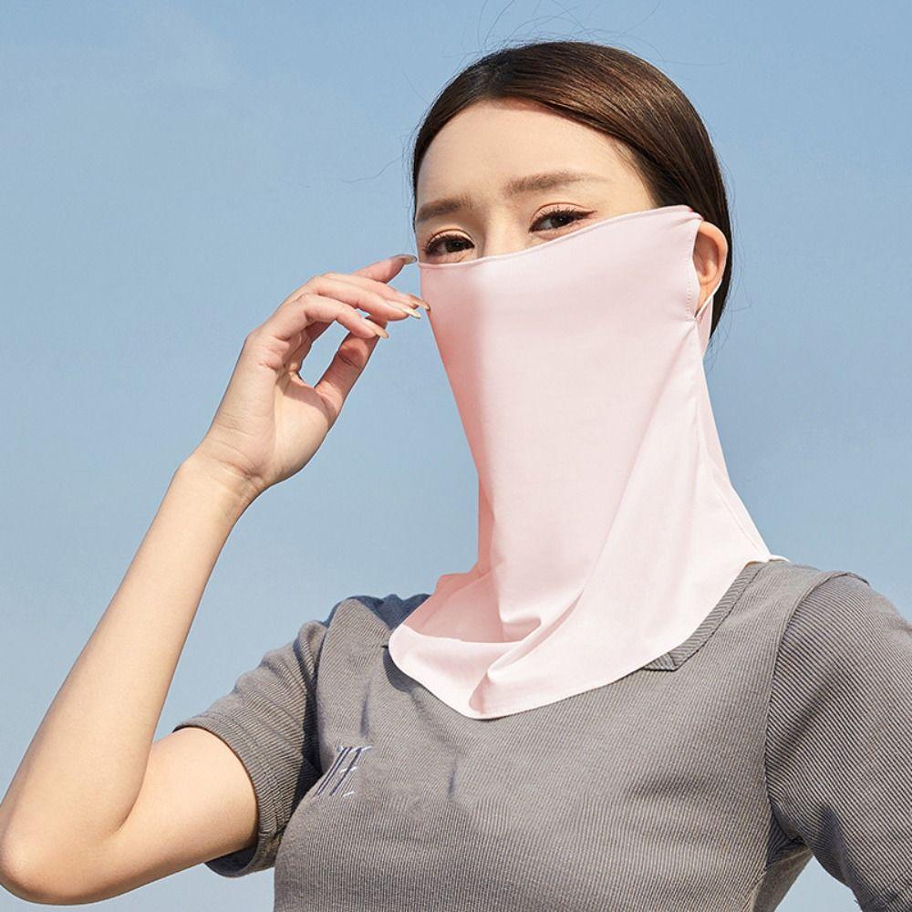 With Neck Flap Sunscreen Face Mask Veil Pure Color Driving Face Shield Veil  Female/Male