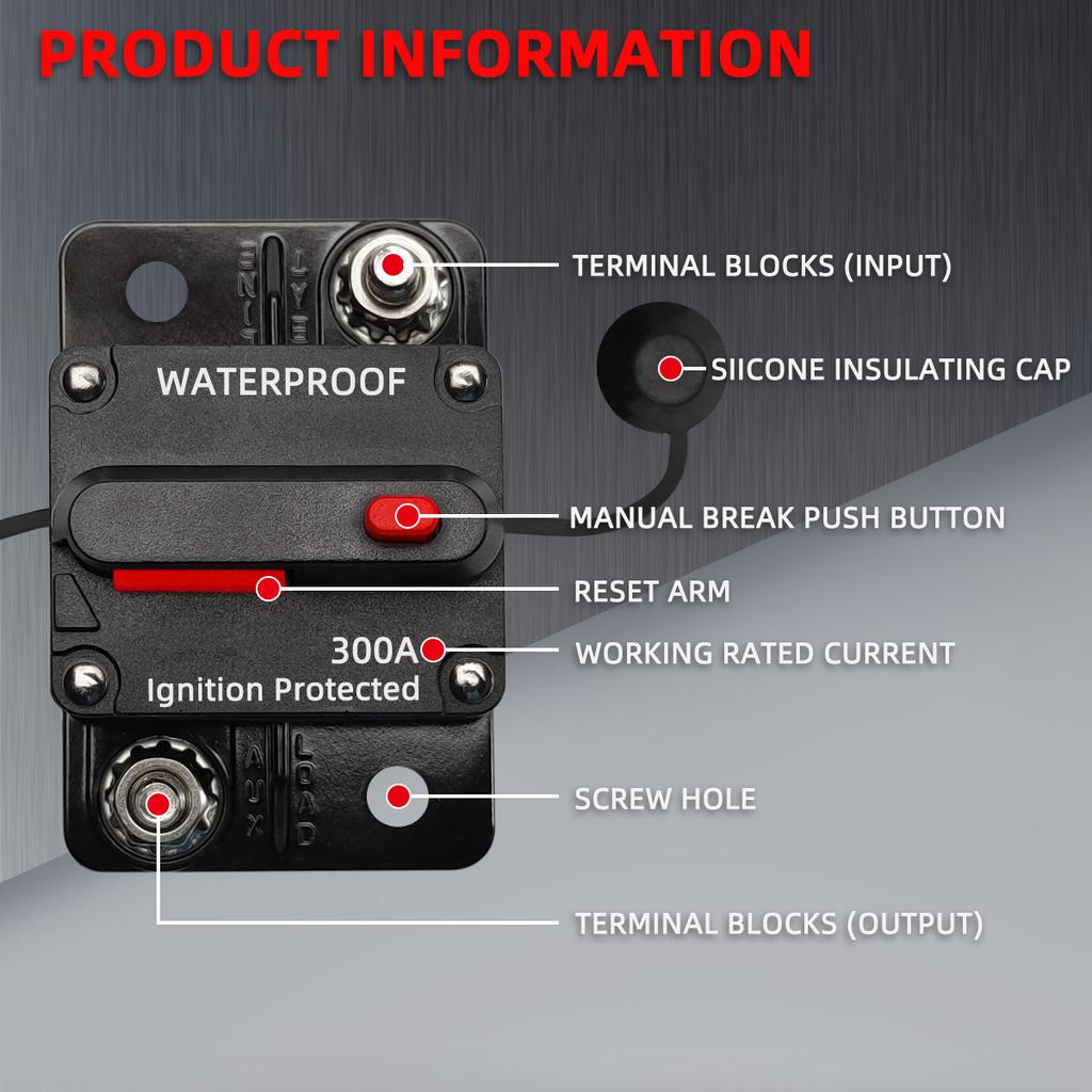 Power Protect Fuse Circuit Breaker Trolling with Manual Reset Fuse Inverter 30A - 300A 12V - 48V DC Waterproof Car Boat Manual for Car Audio System