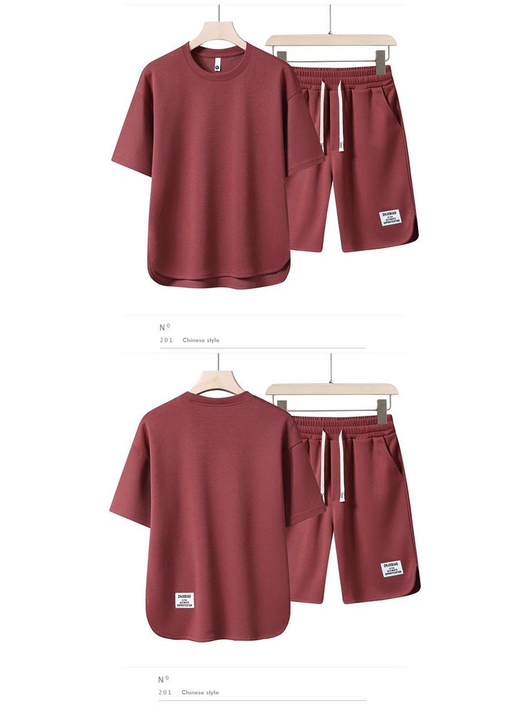 Men's High-Quality Summer Casual Short-Sleeve T-Shirt Set with Breathable Round Neck