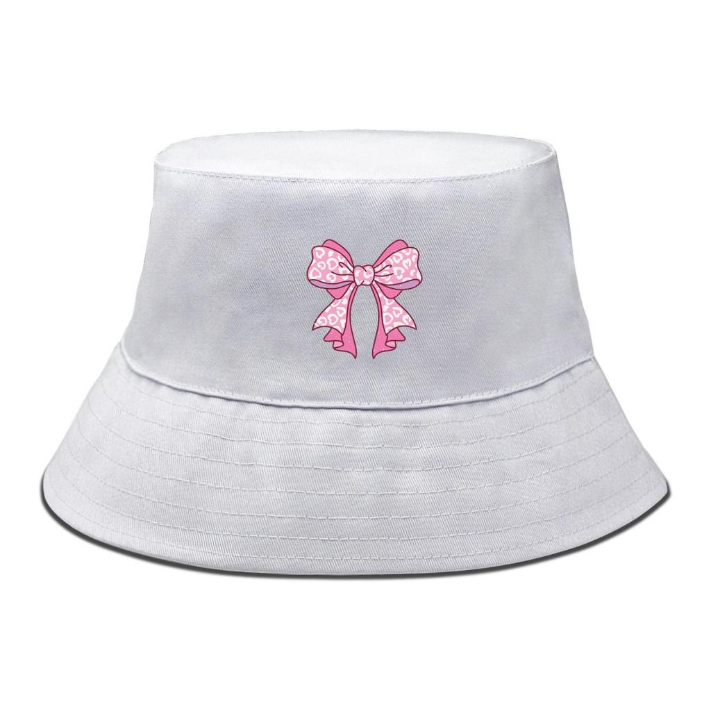 Bucket Hat With Bowknot Pattern Print , Sun Cap Trendy Summer Candy Color Beach Hat