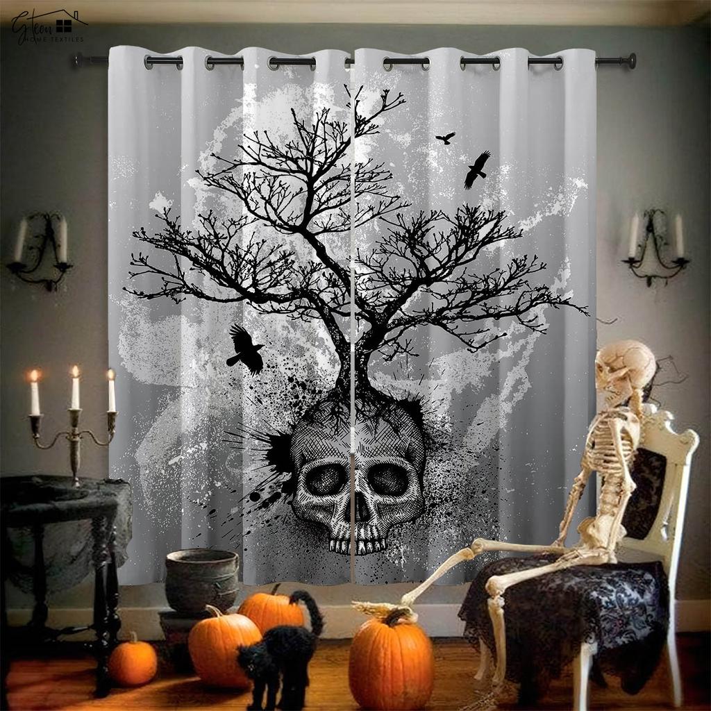 Череп Роза Шторы Ретро Tricky Dark Ins Секретная Комната Бар Спальня Хэллоуин Рождество Праздничные Украшения Шторы 2 ШТ.