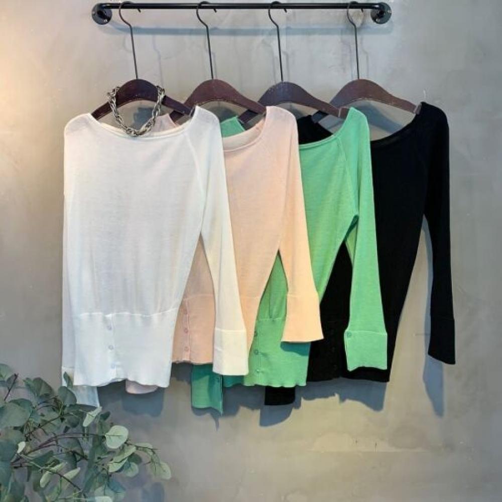 C S In The Room One Off Shoulder Button Long Sleeve Knit 4ColorS C