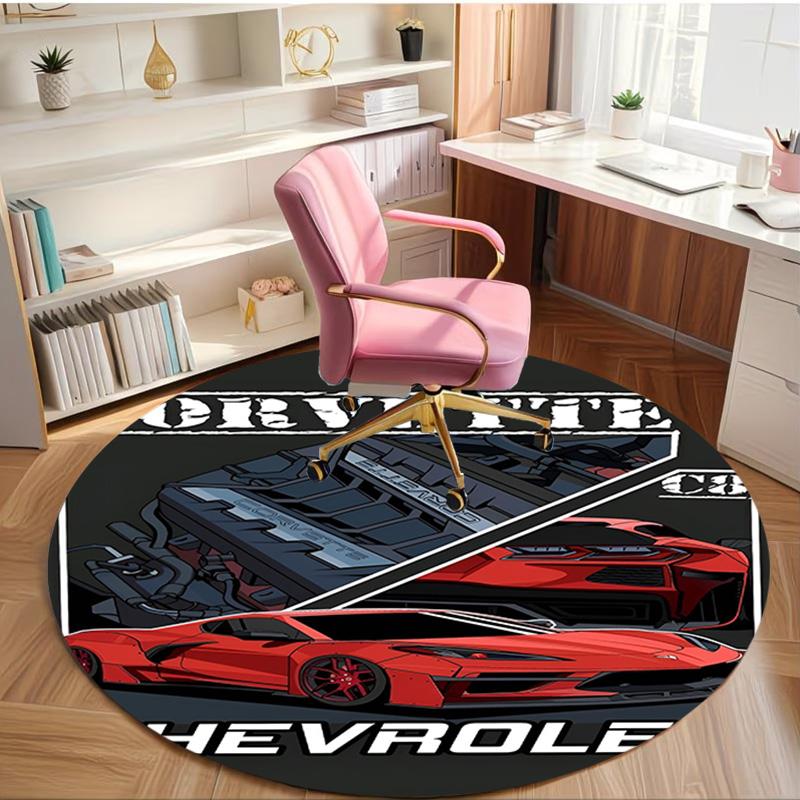 Chevrolet Corvette Print Round Rug, Washable Floor Carpet, For Entryway Dorm Laundry Room Office Study, Home Decor Birthday Christmas Gift