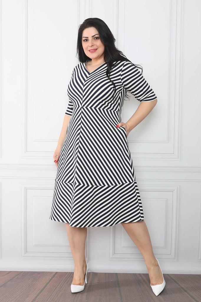 Женское платье большого размера, классическое платье в полоску