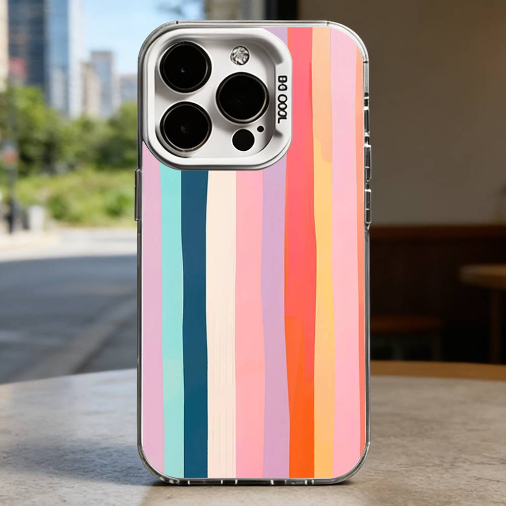 Colorful Striped Minimalist INS Couple Lichee White Shockproof Phone Case For iPhone 16,15,14,13,12,11,Pro,XS,Max,Plus,Mini,SE