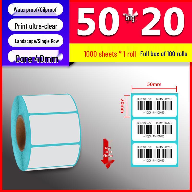 Waterproof Thermal Paper Self-Adhesive Labels, 50x30mm & 40x30mm, for Sticker Printing