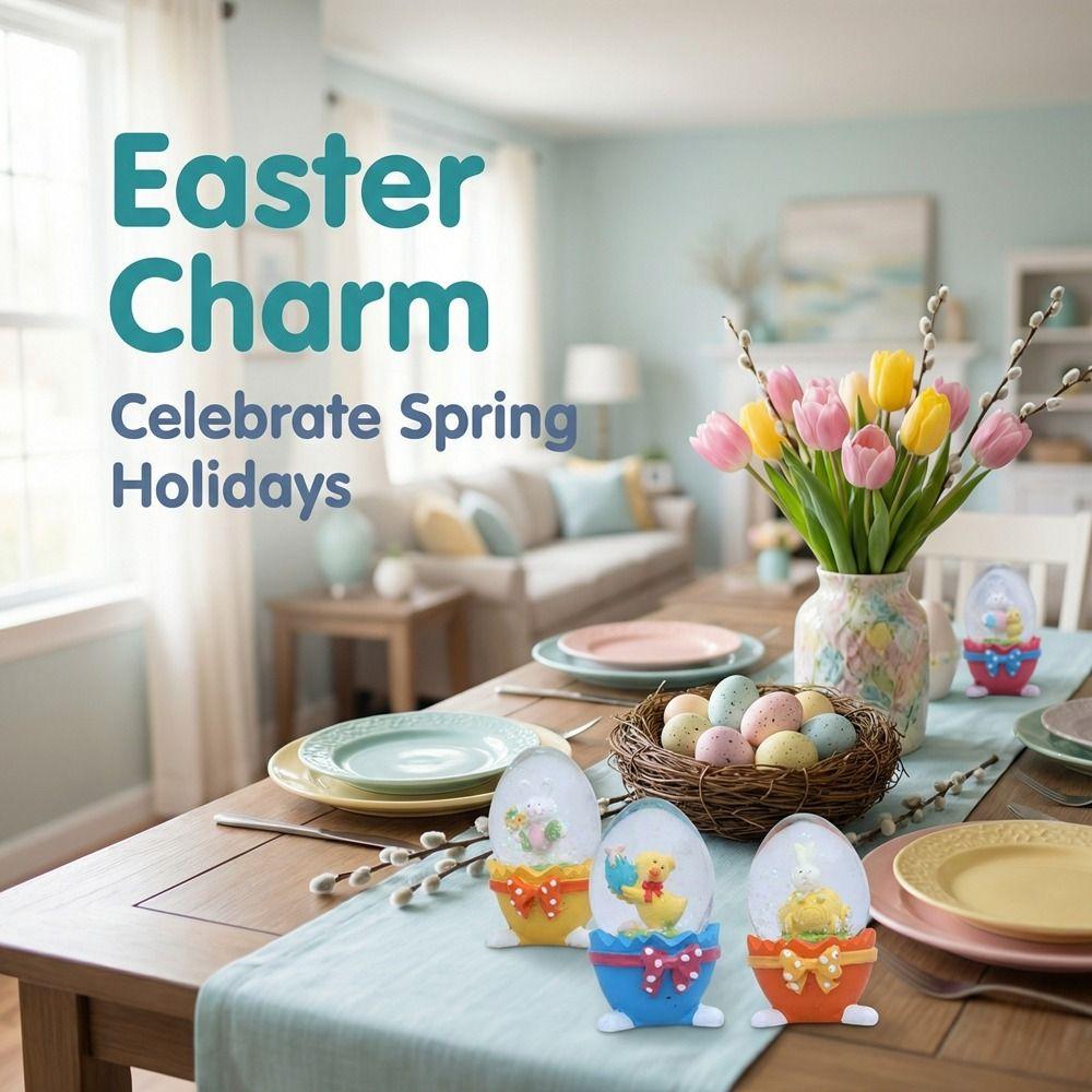 Resin Bunny Rabbit Figurine Glass Rabbit Hugging Eggs Snowball Easter Egg Ornament Gift Giving