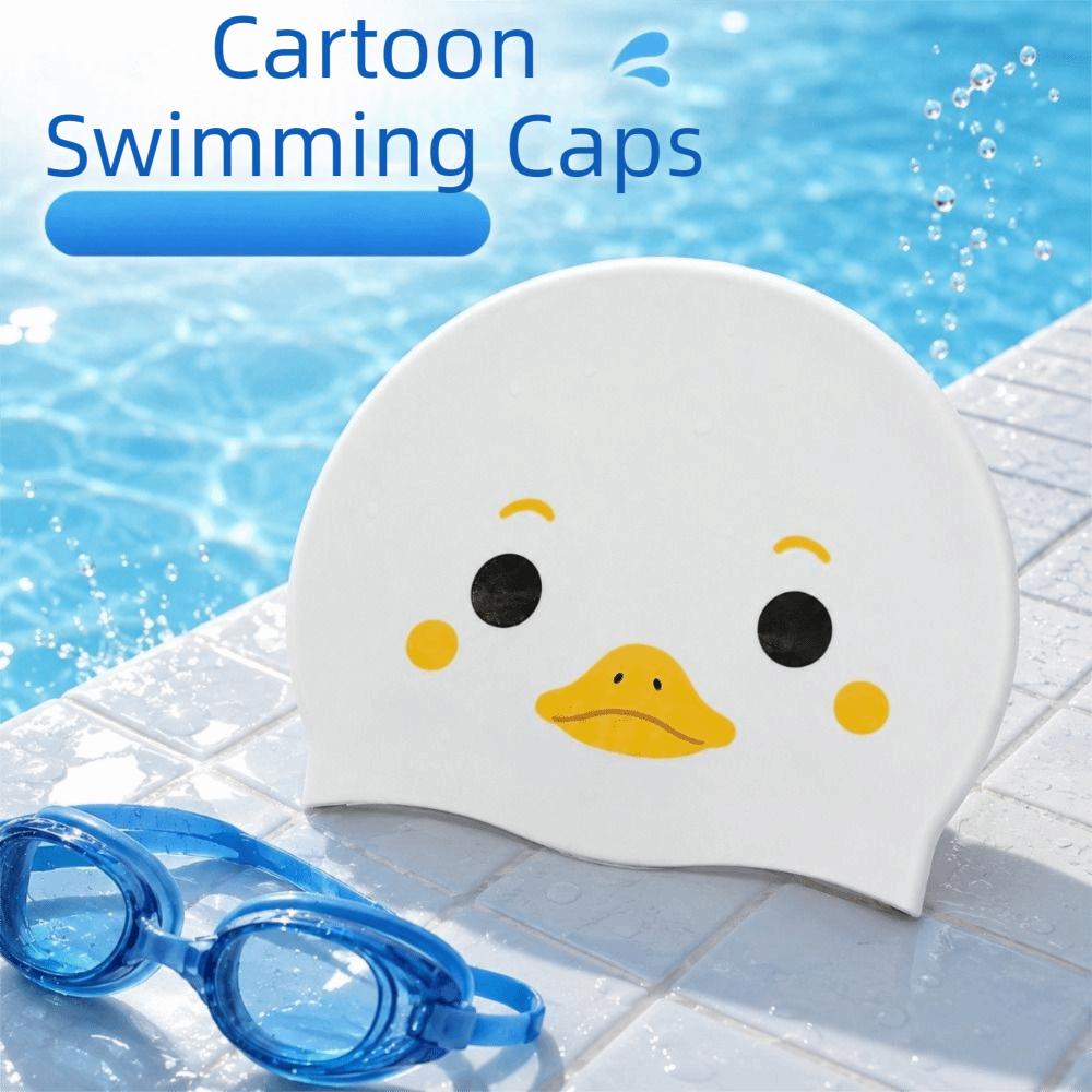 Non-Slip Silicone Swimming Hat Ear Protection Cartoon Swim Cap Kitten Swim Cap Water Sports