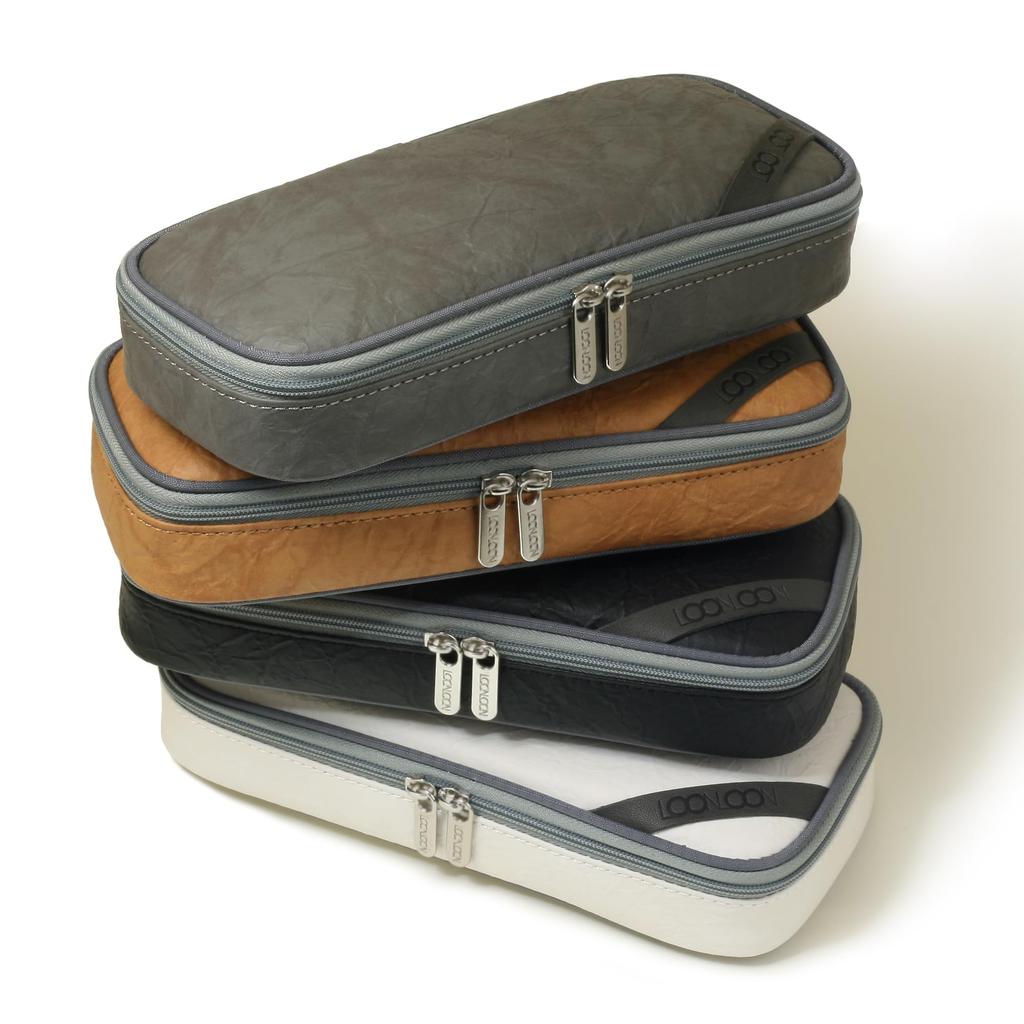 LOONLOON 665 Paper Pencil Large Made with Washi Paper Case, White, Capacity, Two-Story Design, Multifunctional, Stylish,