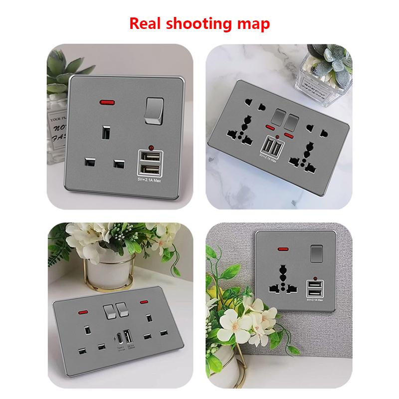 Великобритания 13A с USB Type-c 18W быстрая зарядка настенная силовая розетка вилка, Универсальный настенный выключатель света двойной USB электрическая розетка AC110-250V